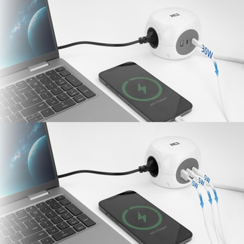 Stekkerblok ACT 3 voudig  inclusief 2x USB C/A 1.5 meter wit/grijs-5