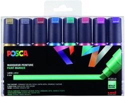 Paintmarker Uni POSCA PC8K breed schuin metallic assorti set à 8 stuks