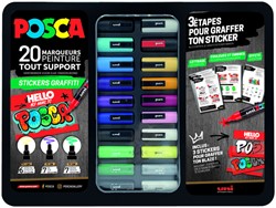 Paintmarker Uni POSCA Graffiti metalen koffer 20st 20 Stuk