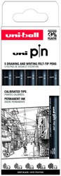 Fineliner Uni-ball Pin ASP009 set à 5 breedtes zw 5 Stuk