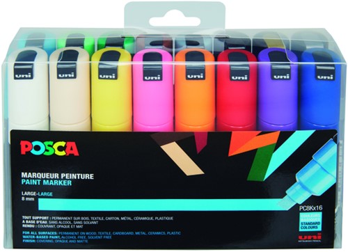 Paintmarker Uni POSCA PC8K B schuin 16st assorti 16 Stuk