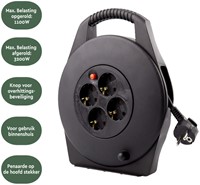 Kabelhaspel BRASQ  4 voudig 15 meter zwart 1 Stuk-1