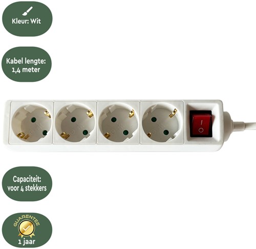Stekkerdoos BRASQ  4 voudig 1.4 meter wit 1 Stuk-3