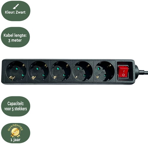 Stekkerdoos BRASQ  5 voudig 3 meter zwart 1 Stuk-3