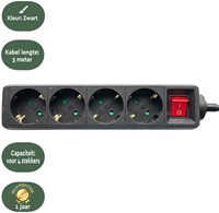 Stekkerdoos BRASQ  4 voudig 3 meter zwart 1 Stuk-3