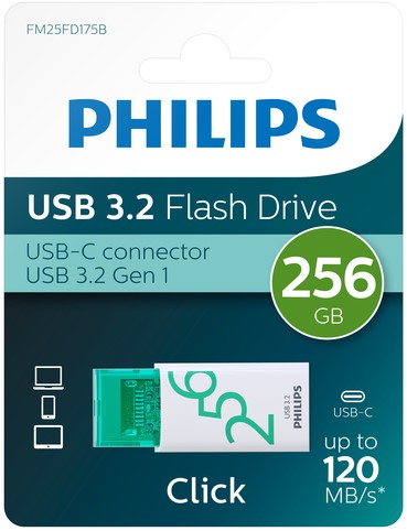Philips USB 256GB USB-C Click Spring Green 1 Stuk