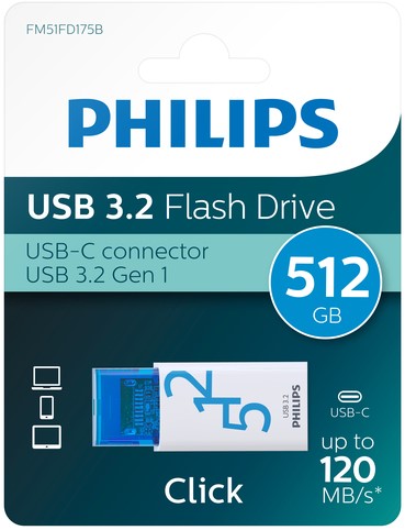 Philips USB 512GB USB-C Click Ocean Blue 1 Stuk