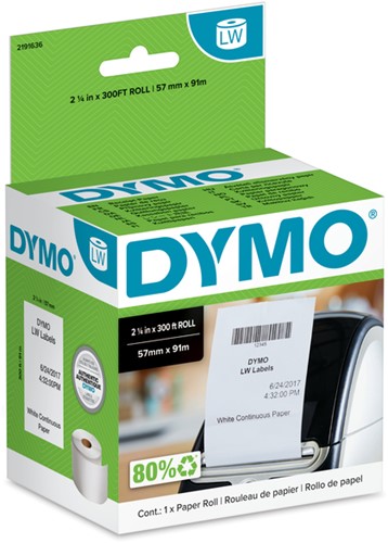 Papierrol Dymo LabelWriter doorlopend 57mmx91m wit 1 Stuk