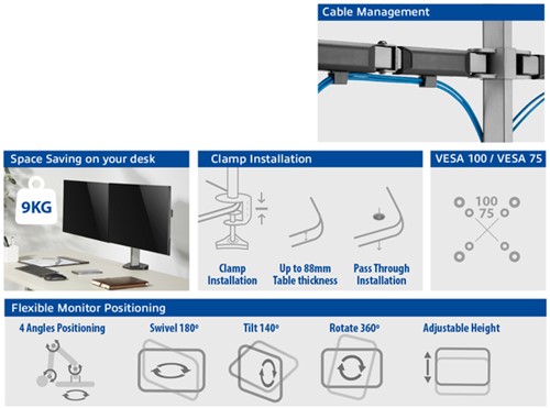 Monitorarm office 2 schermen zilver 1 Stuk-3