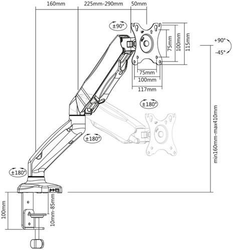 Monitorarm office met gasveer 1 scherm 1 Stuk-5
