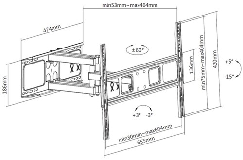 Full motion tv wandsteun 37 tot 70 inch VESA 1 Stuk-3