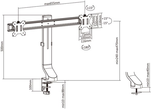 Monitorarm office crossbar 2 schermen verstelbaar 1 Stuk-1
