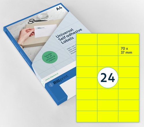 Etiket Rillprint 70x37mm fluorgeel 2400 etiketten 100 Vel