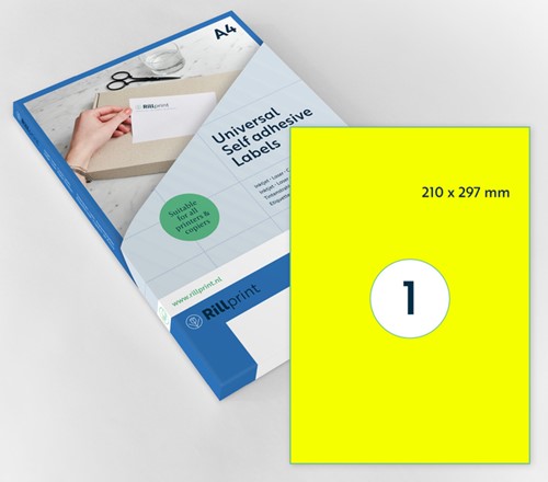 Etiket Rillprint 210x297mm fluor geel 100 stuks