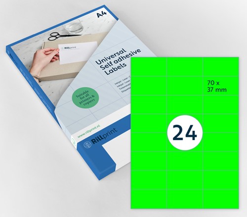 Etiket Rillprint 70x37mm fluorgroen 2400 etiketten 100 Vel