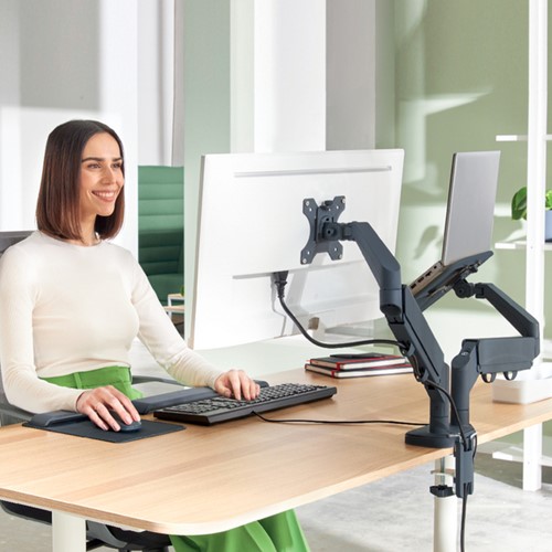 Monitor- en laptoparm Leitz Ergo ruimtebesparend dubbel donkergrijs-7