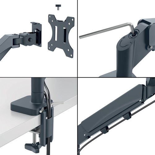 Monitorarm Leitz Ergo ruimtebesparend dubbel donkergrijs-1