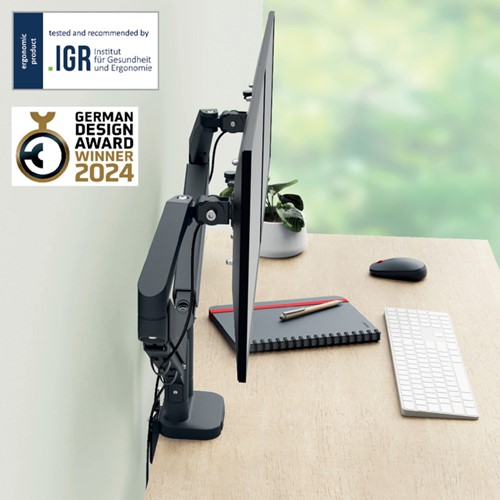 Monitorarm Leitz Ergo ruimtebesparend dubbel donkergrijs-7
