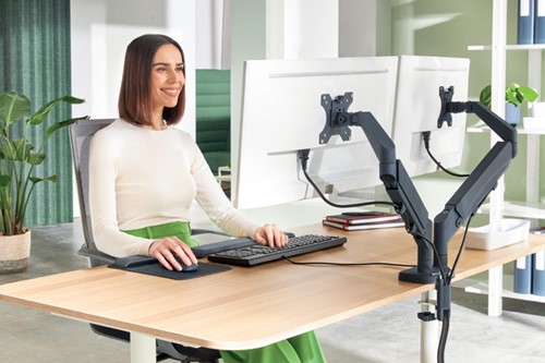 Monitorarm Leitz Ergo ruimtebesparend dubbel donkergrijs-8