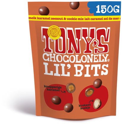 Chocolade Tony's Chocolonely Lil' Bits melk karamel zeezout & cookie 150 gram