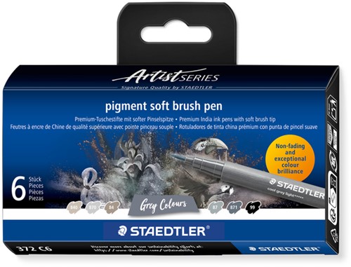 Brushpen Staedtler pigment soft set 6 kleuren 6 Stuk