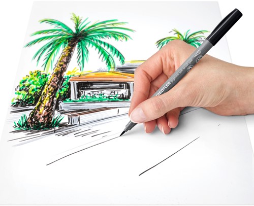 Brushpen Staedtler pigment pen etui à 6 grijze kleuren-3