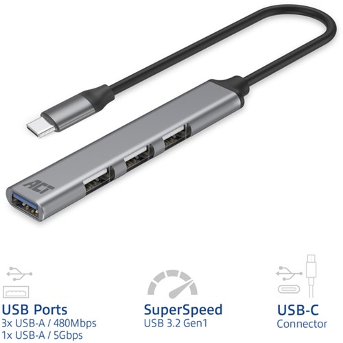 USB-C hub 3x USB-A 2.0 en 1x USB-A 3.0 1 Stuk-2