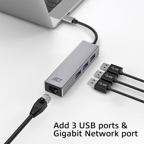 USB-C hub 3.0 3x USB-A Gigabit ethernet 1 Stuk-2