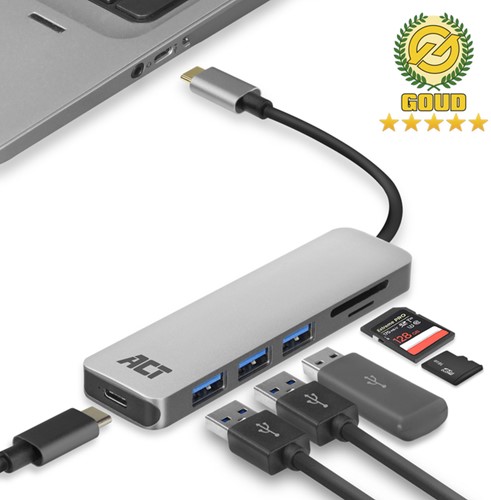 USB-C hub 3.0 3x USB-A cardreader PD 1 Stuk