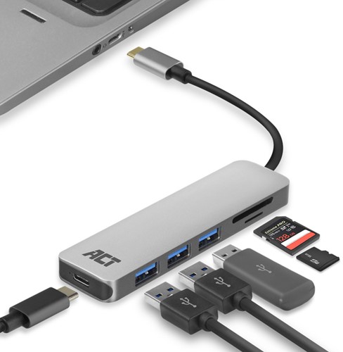 USB-C hub 3.0 3x USB-A cardreader PD 1 Stuk-3