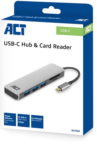 USB-C hub 3.0 3x USB-A cardreader PD 1 Stuk-4