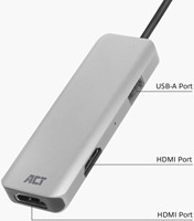 Adapter ACT USB-C 4K multiport 2 HDMI monitoren 1 Stuk-3