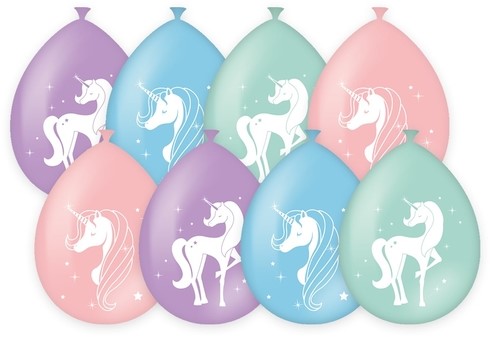 Ballonen Unicorn 30 cm 8 stuks pastel