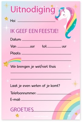 Uitnodigingskaarten Unicorn 6 Stuk-2