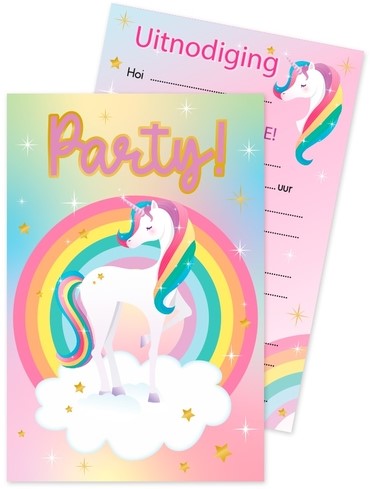 Uitnodigingskaarten Unicorn 6 Stuk-1