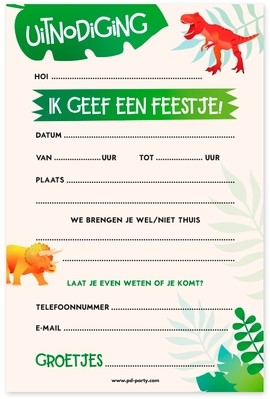 Uitnodigingskaarten Dino 6 Stuk-2