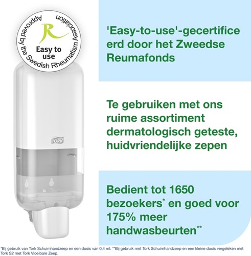 Zeepdispenser Tork S4 Elevation 1000ml wit 1 Stuk-2