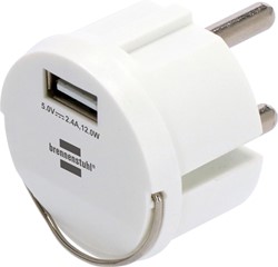 Stopcontactadapter Brennenstuhl USB A 2.4A wit 1 Stuk