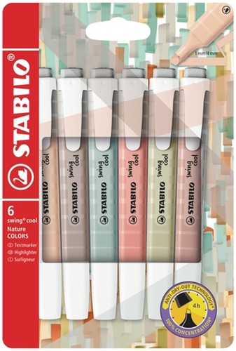 Markeerstift STABILO Swing cool nature assorti 6st 6 Stuk