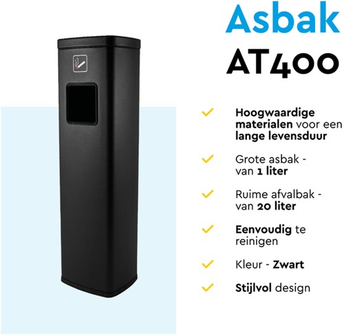 Afvalbak met asbak BRASQ 20 liter AT400 zwart 1 Stuk-2