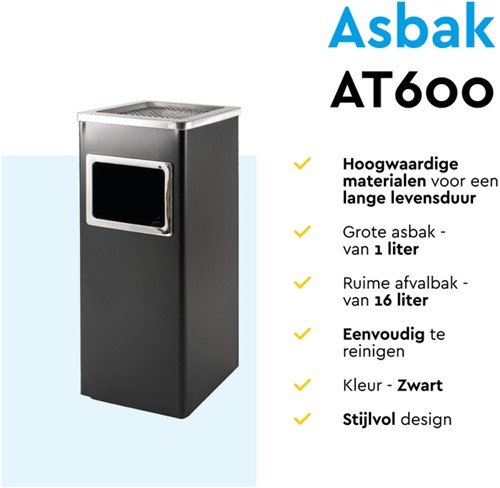 Afvalbak met asbak BRASQ 16 liter AT600 zwart 1 Stuk-4