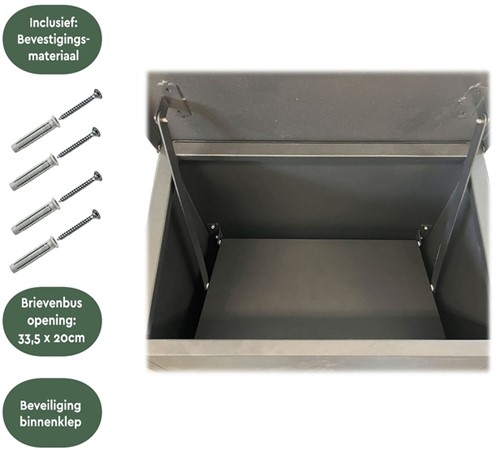 Pakketbrievenbus BRASQ 105x38x24cm PB400 Zwart 1 Stuk-2