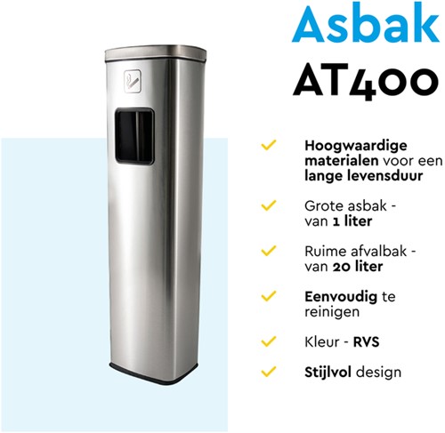 Afvalbak met asbak BRASQ 20 liter AT400 rvs 1 Stuk-3