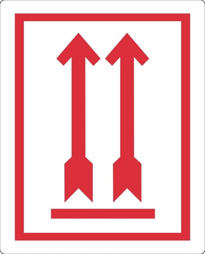 Waarschuwingsetiket pijl omhoog rd 500 stuks 1 Rol