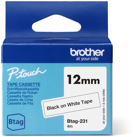 Labeltape Brother P-touch Btag-231 standaard 12mm zwart op wit