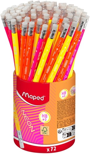 Grafietpotlood Maped Neon koker 72 stuks assorti 1 Stuk