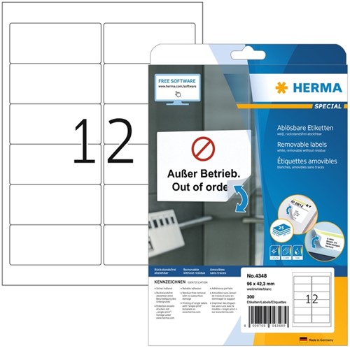 Etiket HERMA 4348 96x42.3mm wit 300st 25 Vel