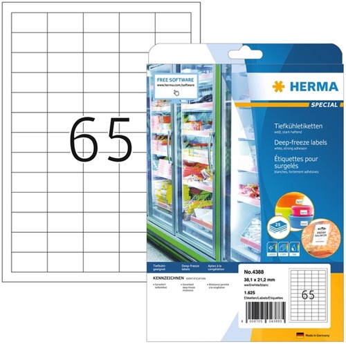 Etiket HERMA 4388 38.1x21.2mm diepvries wit 1625st 25 Vel