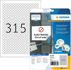 Etiket HERMA 4385 rond 10mm wit 7875st 25 Vel