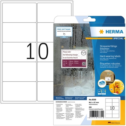 Etiket HERMA 8330 99.1x57mm weerbestendig wt 250st 25 Vel